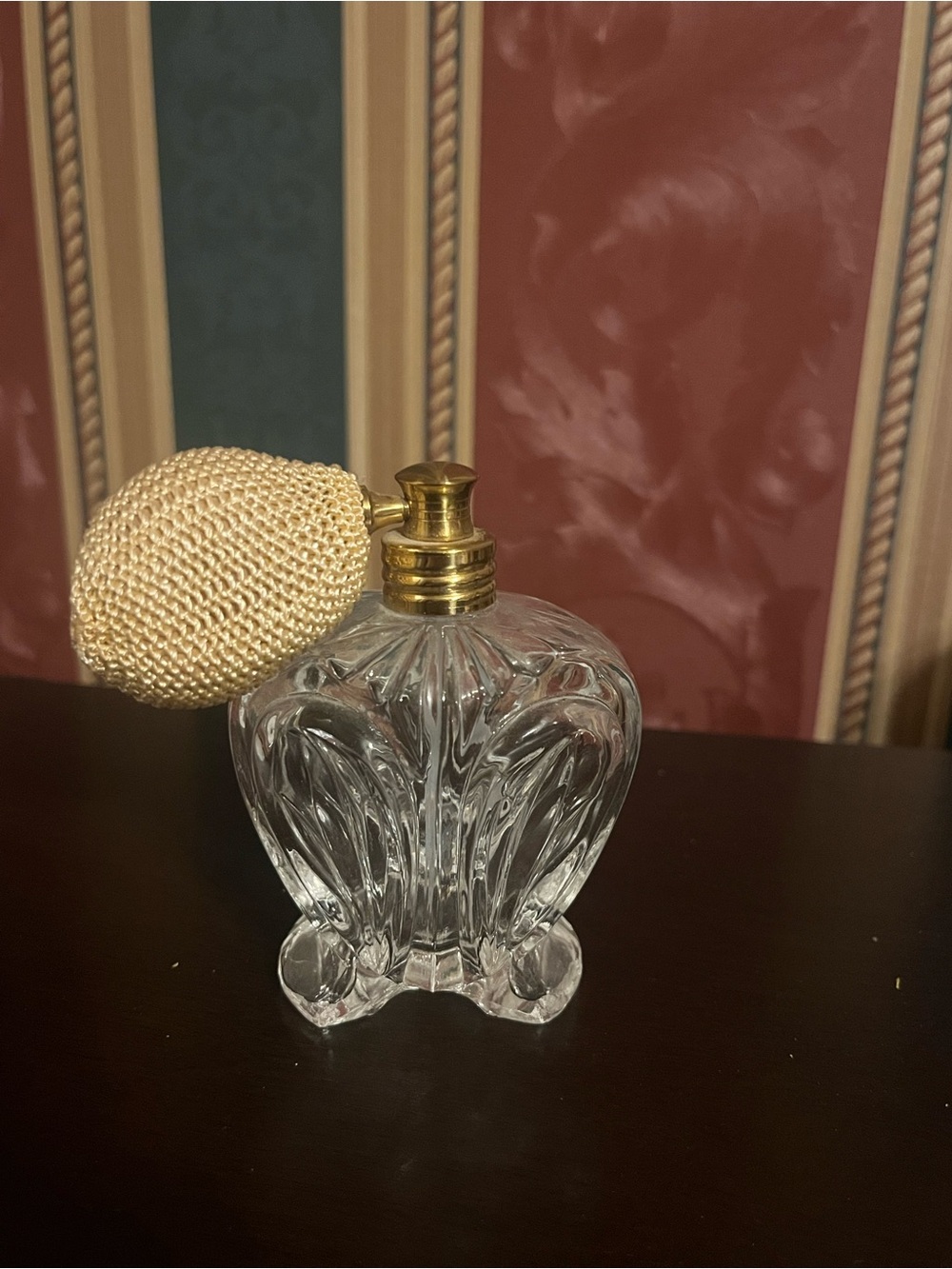 Source Unknown Clear Pressed Glass Perfume Atomizer with Gold Bulb